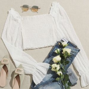 White chiffon long sleeve top